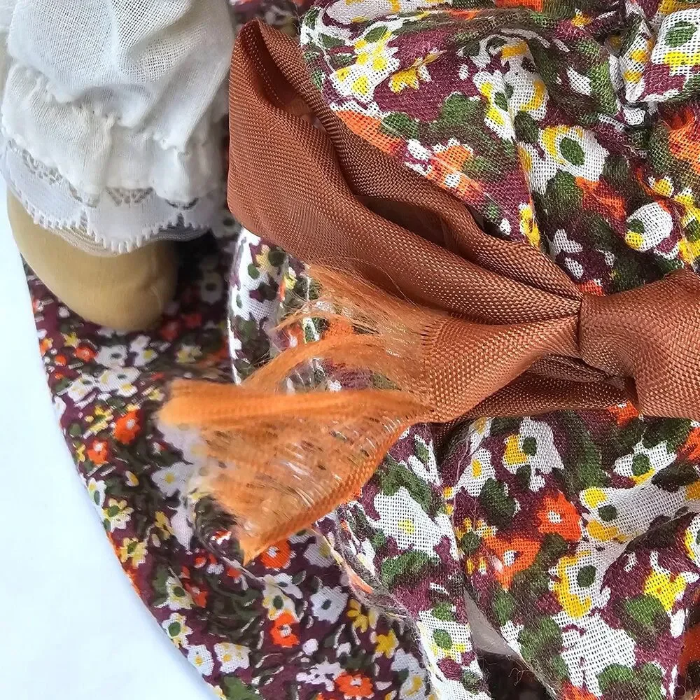 Vintage Kamar Rag Doll Floral Prairie Dress Bonnet Cloth Doll Taiwan 21”